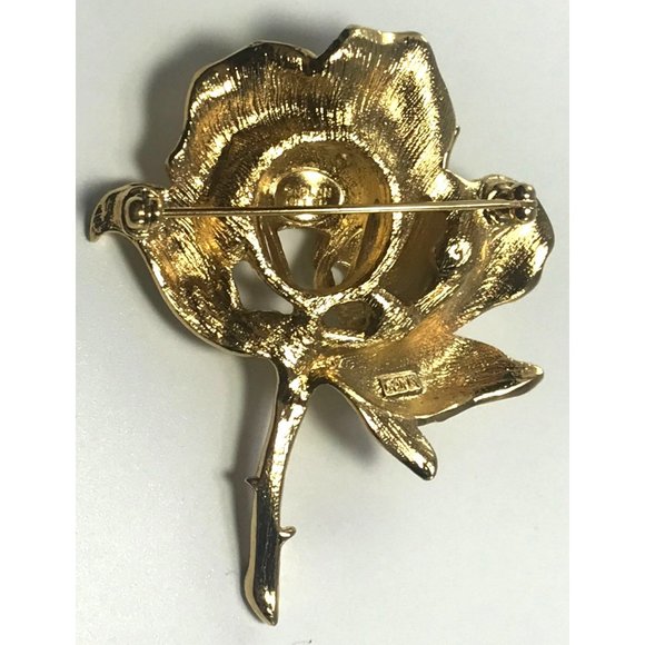 Nolan Miller Glamour Collection Dimensional Rose Brooch Pin Gold Tone AS IS - Picture 3 of 4